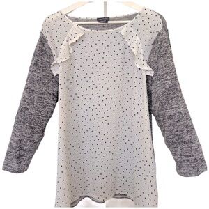 Van Heusen Ruffled 3/4 Sleeve Polka Heart Two-Toned Women Top XL Gray/White
